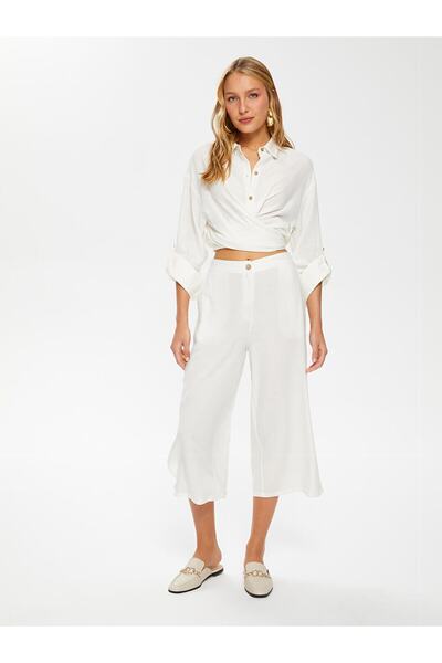 Faik Sönmez Resort Side Slit Linen Blend Capri 66822