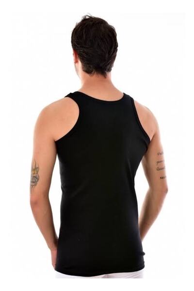 Tutku Men's 2 Black 2 Gray 2 White Combed Cotton and Colorful Rib Tank Top