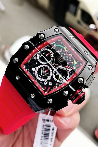 Homies Multifunction Men's Wristwatch 3 Atm Waterproof Red Color Silicone Band + Bracelet Elg34