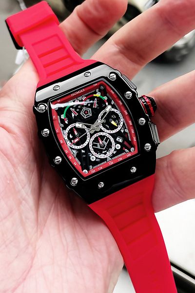 Homies Multifunction Men's Wristwatch 3 Atm Waterproof Red Color Silicone Band + Bracelet Elg34