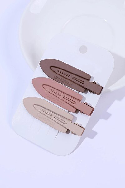 C&E Design Kadın 3'lü Kahve Iz Yapmayan Saç Makyaj Cilt Bakımı Klips Toka Seti