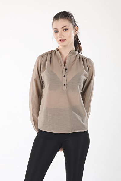 ALİS DRESS Bej Yarım Düğmeli Ince Gömlek