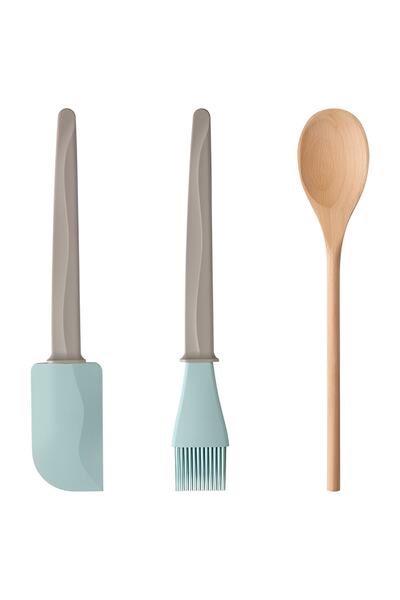 IKEA Bakglad Spatula + Yumurta Fırçası + Tahta Kaşık 3 Lü Set