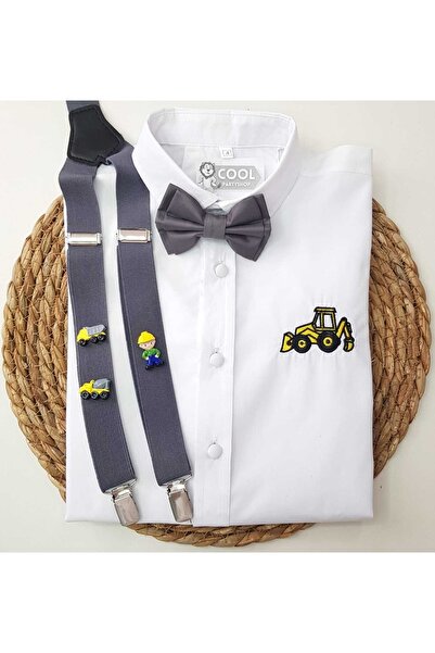 cool partyshop Inşaat Konseptli Askı Papyon Gömlek Bebek Takımı
