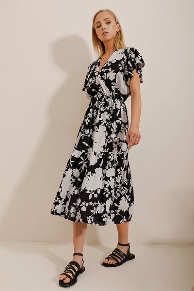 Trend Alaçatı Stili Dress - Black - Ruffle hem