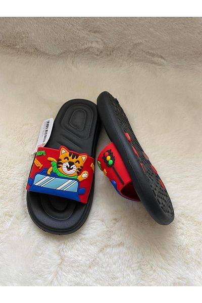 GEZER Car Cat Patterned Anti-Slip Red Blue Unisex Children's Slippers
