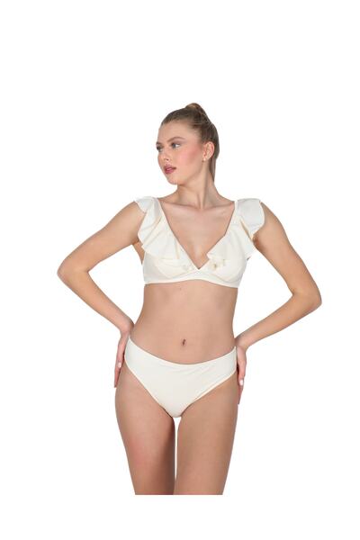 YT DİLAY Volanlı Bikini Takımı Krem