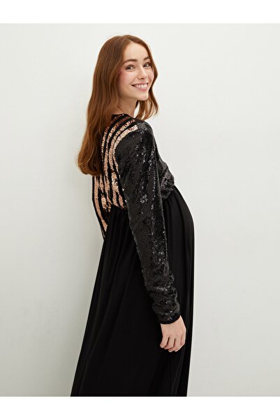 LC Waikiki Double Breasted Neck Sequined Long Sleeve Maternity Dress