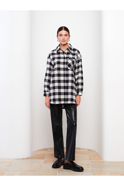 LC Waikiki Πουκάμισο γιακά καρό μακρυμάνικο Oversize γυναικείο τούνικ