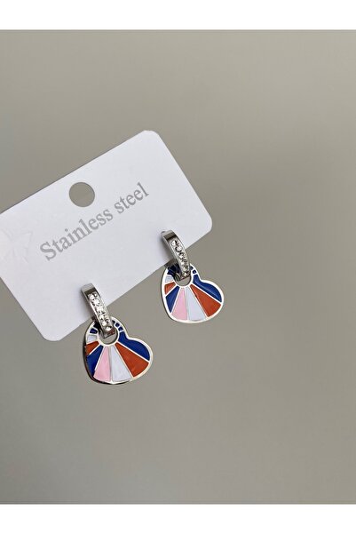 Owentis Çelik Silver Renkli Mineli Taşlı Mers Model Kalp Küpe -kararma Yapmaz-