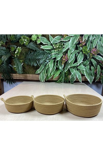 MaVaux Set de 3 coșuri cu fundă - frânghie de iută tricotate și decorative