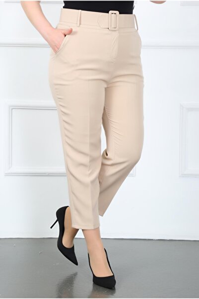 By Alba Collection Γυναικείο παντελόνι με χοντρή ζώνη βιζόν Dumbbell Plus Size