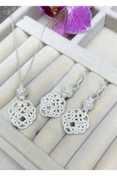 KAZZAZE Gümüş Kazaziye Aşk Düğümü Kolye Küpe Set - Set010 Hediyelik Özel Kole...