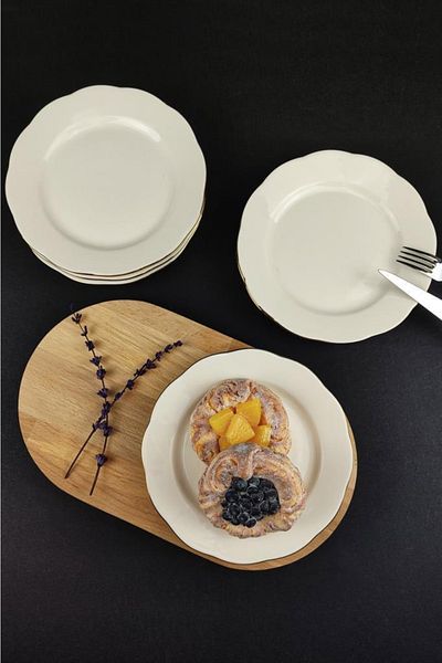 Digithome 6-Piece Gold Rim Porcelain Cake Plate 19 Cm Gold - Tl4036716 C320.003