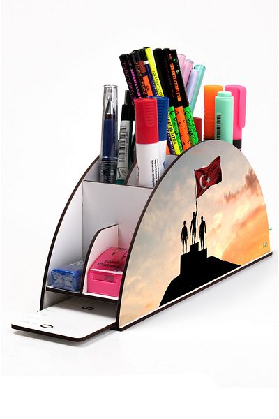kutuTR Wooden Flag Rainbow Ruled Desktop Pen Holder Organizer with Assembled Box