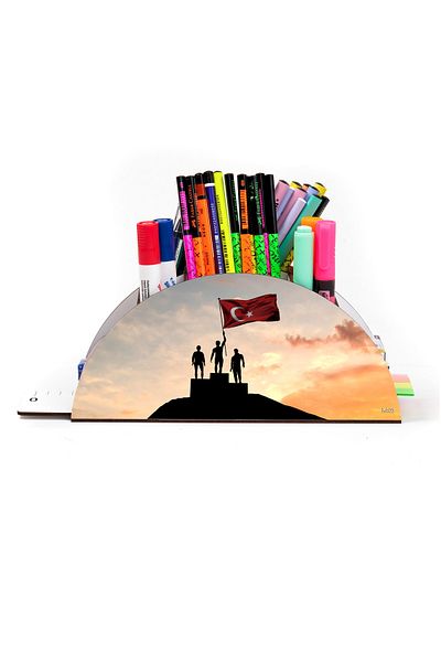 kutuTR Wooden Flag Rainbow Ruled Desktop Pen Holder Organizer with Assembled Box