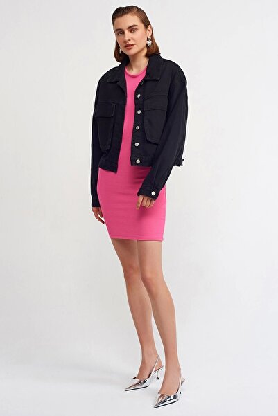 Dilvin Palton crop cu buzunar - negru