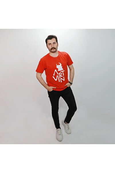 Logo Baskılı Bisiklet Yaka Tişört / Kırmızı