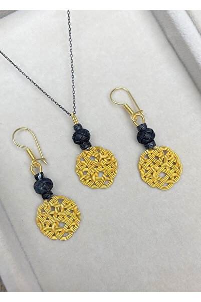 KAZZAZE Gümüş Kazaziye Aşk Düğümü Kolye Küpe Set - Set010 Hediyelik Özel Kole...