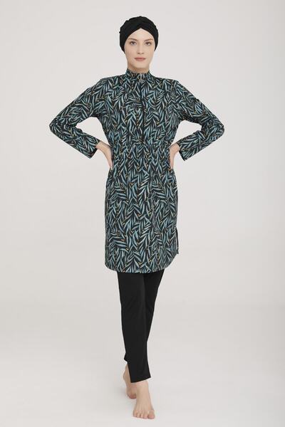 MARESİVA Women's Long Sleeve Half Zipper Design Black Hijab Swimsuit 8c0t6n0