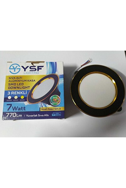 YSF LİGHTİNG 7 Watt Led Spot Lamba 3 Renk Siyah Kasa + Gold Çizgili Tak Çalıştır ( Delik Çapı 7 Cm )