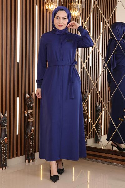 Modamihram Hidden Button Ribbed Abaya Indigo 18901