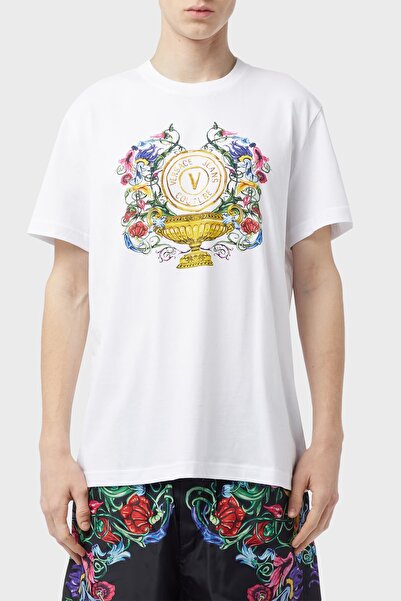 VERSACE JEANS COUTURE Baskılı Bisiklet Yaka % 100 Pamuk Regular Fit T Shirt E...