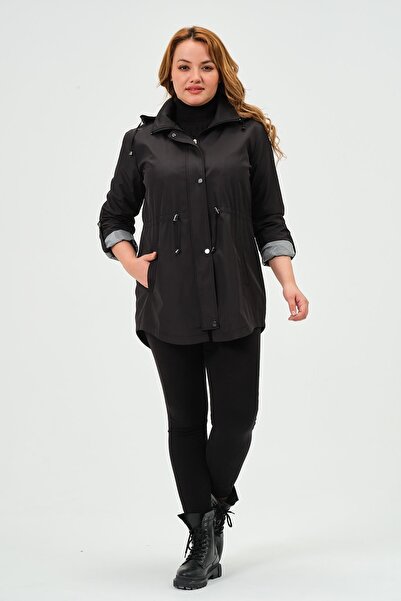 GLR&GYM Seden Mevsimlik Büyük Beden Kadın Polyester Trençkot Mont