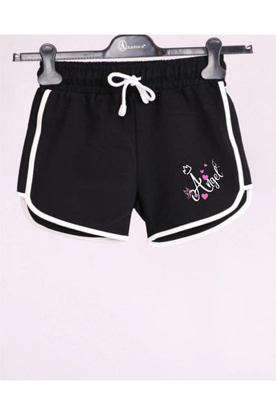 POLYMOOD Girl's Black Shorts Slim Fit Angel Printed