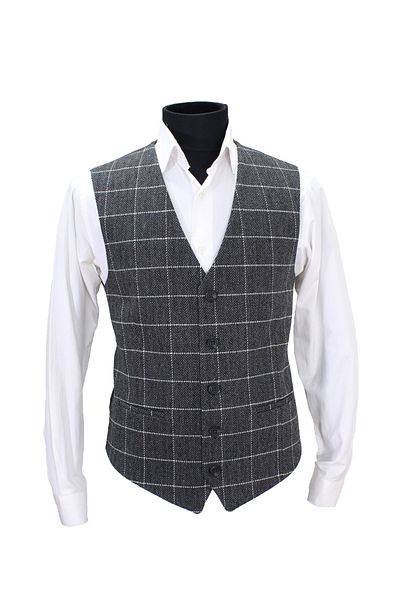 MENTOR REGALO Men's Vest V-Neck Gray Plaid Wool 50534