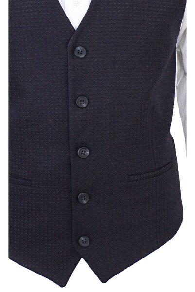 MENTOR REGALO Чоловічий жилет з V-подібним коміром, чорний з візерунком 50541