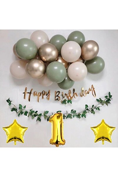 DÜVENCİ TİCARET Çıtıpıtıstore Küf Yeşili 1 Yaş Doğum Günü Balon Seti