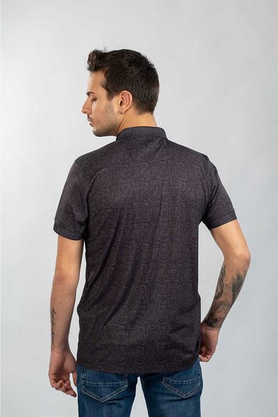 Moda Işık Μαύρο Χρώμα Polo Neck Digital Printed T-shirt