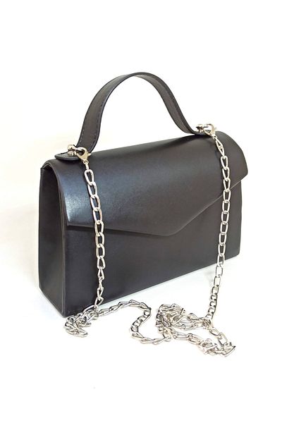 dizaynbag Women's Black Faux Leather Evening Bag with Silver Chain Strap