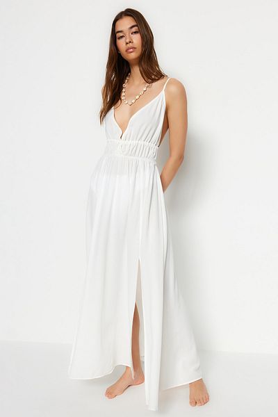 Trendyol Collection Ecru Maxi tkané plážové šaty TBESS23EL00063