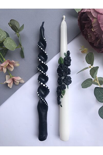 Elif Design 2’li El Boyaması Papatya Ve Çiçek Desenli Tasarım Şamdan Mumu Boyutlu Mum