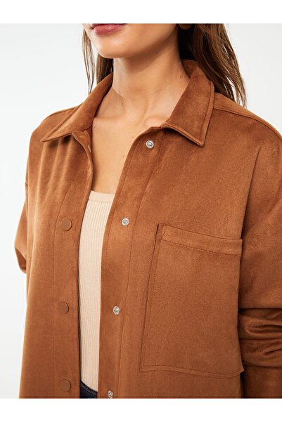 LC Waikiki Dámská košilová bunda s rovným dlouhým rukávem se zapínáním na patentky