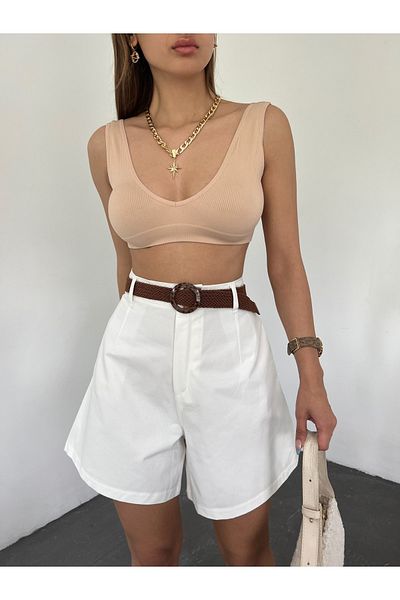Fav Style Γυναικείο σορτς Gabardine με φαρδύ πόδι με ψηλόμεσο λευκό