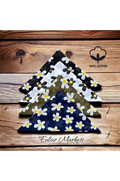 Fular Marketi 100% bumbac 4 bucăți model Daisy Bandana Negru Alb Kaki Bleumarin