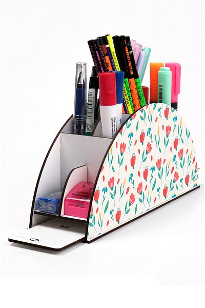 kutuTR Wooden Vip Different Model Rainbow Ruled Desktop Pen Holder Organizer Assembled Boxed