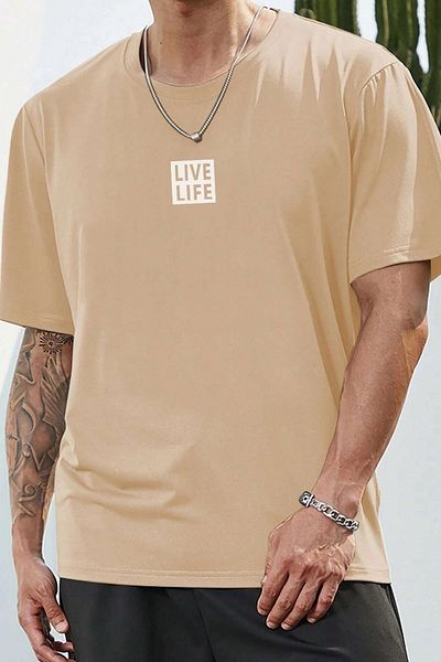 AMMA Μπλουζάκι Unisex Oversize Live Life με στάμπα από βαμβακερό λαιμόκοψη με κοντό μανίκι