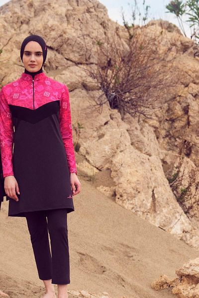 Haşema Σετ μαγιό με ραβδωτό ύφασμα Anatolian Collection Λεπτομερές μαύρο Lycra 5 τεμαχίων