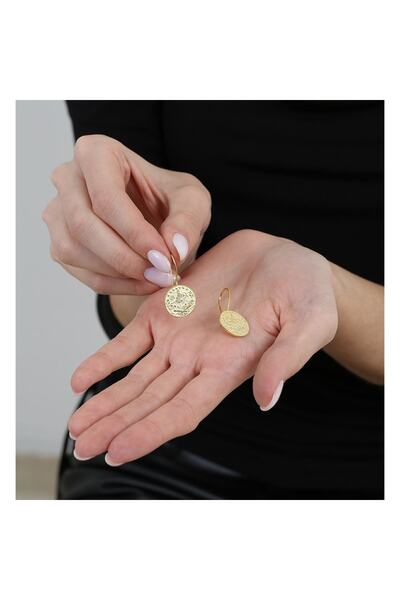 Tesbihane Mecidiye Tasarım Altın Renk 925 Ayar Gümüş Kadın Küpe