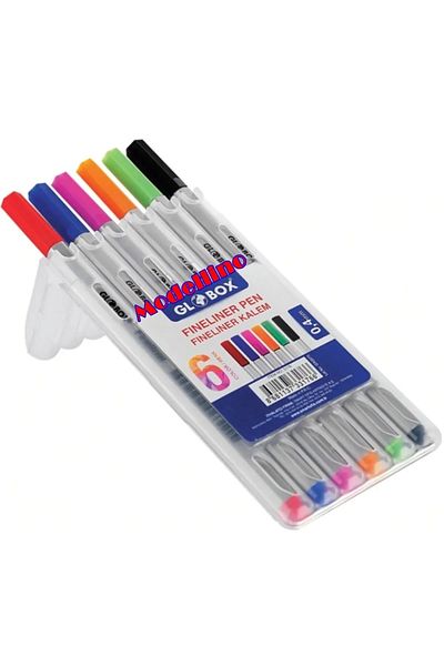 Modellino 6-Piece Felt Tip Fineliner 04mm Plastic Hard PVC Boxed Globox Colored Pen