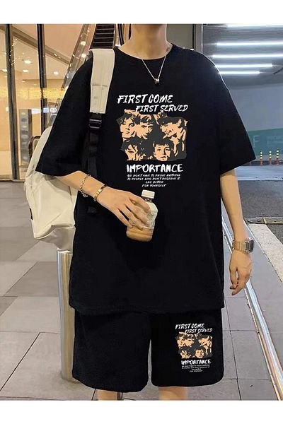 YUVEST Blackrock Unisex Oversize F-c-f-s Printed Black Crew Neck T-shirt Shorts