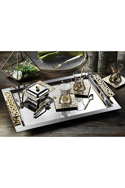 Umut Karcı Tiamo Selçuklu 40 Parça Gold Çay Seti 304 Kalite Paslanmaz Çelik