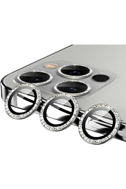 Miscase Iphone 11 Pro Max Taşlı Kamera Lens Koruyucu Çerçeveli Koruyucu Gri