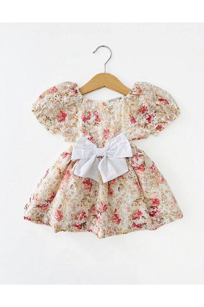 COLORED BABY Girl's Low-cut Waist Lined Floral Chiffon Dress