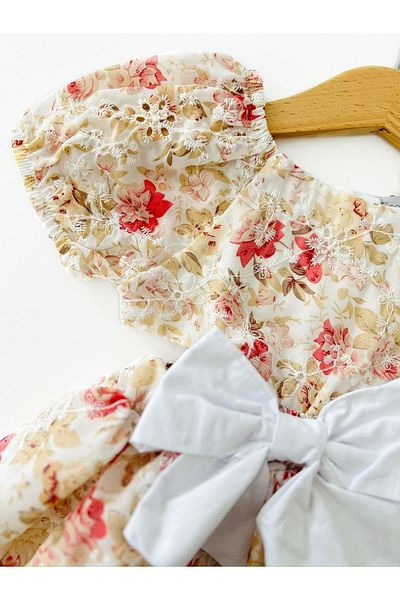 COLORED BABY Girl's Low-cut Waist Lined Floral Chiffon Dress