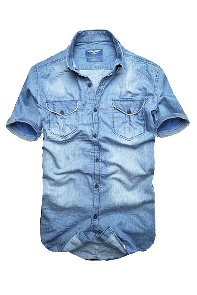 GULF BIRD Slim Fit Αναπνεύσιμο Λεπτό Αντιιδρωτικό Κοντομάνικο Τζιν πουκάμισο από καθαρό βαμβακερό ύφασμα